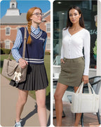 BAGSMART Boxy Tote Bag for Women, Crossbody Bag with Zipper, Crush Bow Purses for Travel Work College