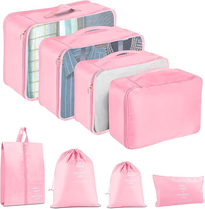 8 Set Packing Cubes for Suitcase, Packing Cubes for Carry on Suitcases, Luggage Organizer for Travel Essentials, Large Mesh Luggage Bag for Suitcases
