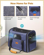 Morpilot Pet Travel Carrier Bag, Soft-Sided Dog Carrier Cat Carrier Pet Carrier, for Large Cats and Medium Puppies up to 25lbs, with Locking Safety Zippers, Foldable Bowl (Dark Blue)