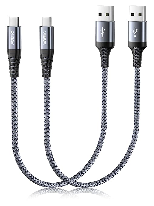Short USB to USB C Cable Fast Charging 1FT, 2 Pack USB A to USB C Cable for CarPlay, Durable Braided USB Type C iPhone Charger USBC Cord for iPhone 17/16/15/Pro Max/Plus, Samsung Galaxy S23 and More