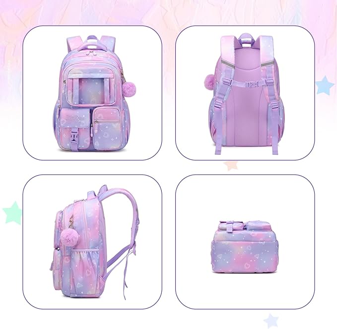 PIG PIG GIRL Kids Backpack for Girls - School Bags for Middle School Students - Book Bag for Elementary Primary - Kawaii Ita Backpack - Purple