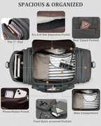 Gonex Canvas Duffle Bag for Travel, Expandable Water Resistant 50L Carry on Duffel Overnight Weekender Gym Bag with Wet Dry Separation Pocket & Suitcase Handle Sleeve, Grey
