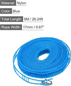 uxcell Portable Clothesline, 26.24ft Nylon Windproof Non-Slip Washing Line Rope for Courtyard Outdoor Travel Camping Laundry Drying, Blue