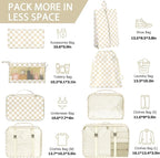 8 Set Packing Cubes for Travel, Luggage Packing Organizers Accessories Large Toiletries Bag for Clothes Shoes Cosmetics (Khaki Checkered)