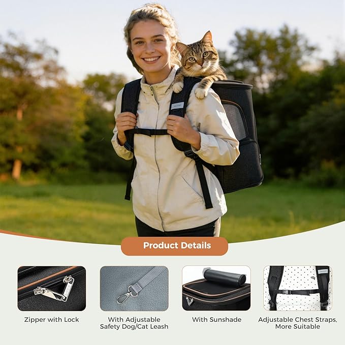 Lekereise Large Cat Backpack Carrier Expandable Pet Carrier Backpack for Small Dogs Medium Cats Fit Up to 18 Lbs, Foldable Puppy Backpack Carrier for Travel, Hiking, Black