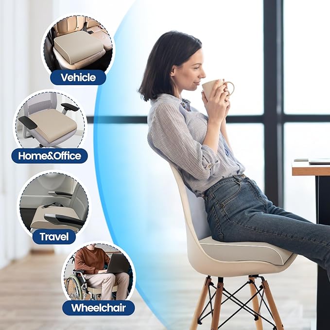 SweetSlubr Seat Cushion for Tailbone Pain Relief, Office Chair Cushion, Memory Foam Large Chair Cushion with Non-Slip Cover for Soft Support at Office Chair, Car Seat, Airplane Beige/Large