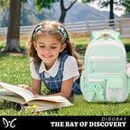 DIGOBAY Backpack for Girls, 3PCS Girls Backpack for School with Lunch Bag Pencil Case, Cute Kids Teens Bookbag for Kindergarten Elementary Preschool Middle School (Green)