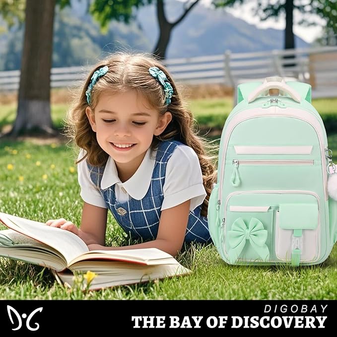 DIGOBAY Backpack for Girls, 3PCS Girls Backpack for School with Lunch Bag Pencil Case, Cute Kids Teens Bookbag for Kindergarten Elementary Preschool Middle School (Green)