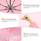Compact Small Umbrellas for Rain&Sun, Cute Design Duck Head Umbrella for Girls Gifts, 8 Ribs Folding Umbrella with Wooden Handle