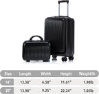 GDFStudio 14/20 Inch 2 Piece Luggage Set with Front Opening Design, ABS Hard Shell Spinner Suitcase with Combination Lock,360° Silent Wheels, Retractable Handle, and 14” Portable Cosmetic Case,Black