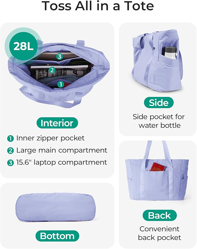 BAGSMART Tote Bag for Women, Tote Bag with Zipper Work Tote with Compartments Nurse Shoulder Hanbag for Travel, Gym