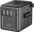Universal Travel Adapter with 35W USB-C PD Fast Charging, 5 USB C/A Ports, 2500W AC Outlet, International Power Adapter for Europe UK Japan, Worldwide Plug Adapter for 200+ Countries Travel Essentials