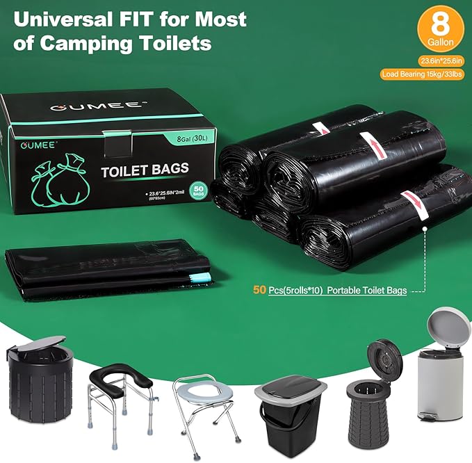 Portable Toilet Bags with Poo Gel Set, 8 Gallon Camping Toilet Bags with Absorbent Gels, Waste Bags, Leak-Proof Trash Bag for Camping Potty, Traveling