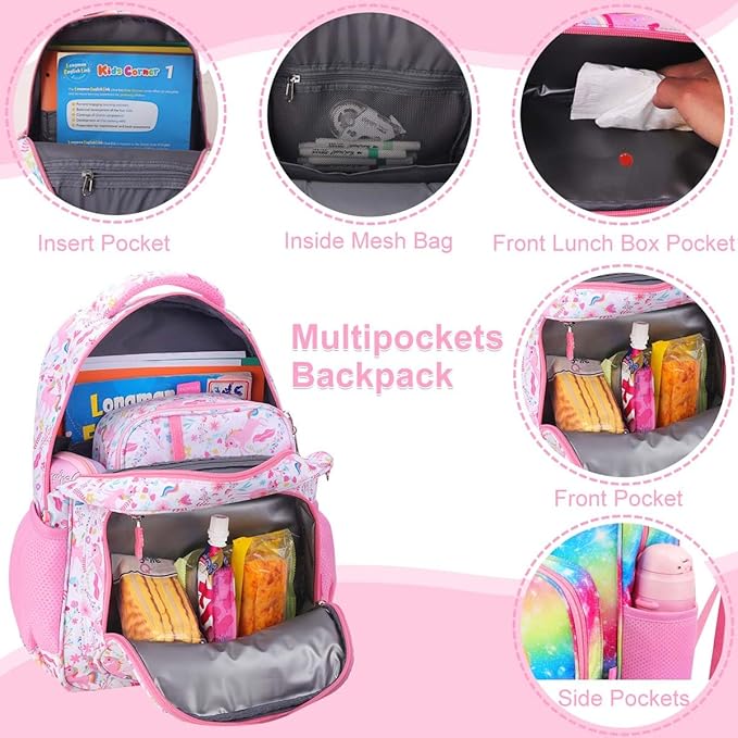 RHCPFOVR Kids Backpack for Girls - Girls Backpack 3-8 Ages Unicorn for Kids 15 Inch School Bookbag for Kindergarten Elementary School Bookbag for Girl 1st 2nd Grade