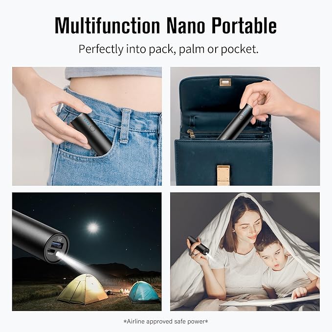 SIXTHGU Portable Charger, 5000mAh Mini Power Bank, S03 2-Pack Pocket Size Fast Charging USB-C (in&Out), PowerNano T2, Compatible with iPhone Series, Android Phone and More
