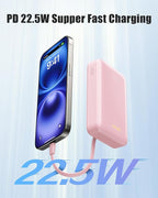 Portable Charger 20000mAh, 22.5W Power Bank Fast Charging, High Capacity Cell Phone Portable Power Banks with for iPhone, Samsung, Android etc, Travel Essential (Pink)