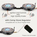 Cofiyard 20,000 BTUs 2 Burner Propane Camping Stove, Portable Folding Camp Stove with Adjustable Burners, Built-in Ignition and Carrying Bag, Dual Gas Stoves for Tailgating, Camping, BBQ Overland Grey
