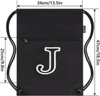 HOLYLUCK Drawstring Bags Initial Backpack Sackpack Cinch Bags for Sports, Gym, Travel, Beach (Black-J)