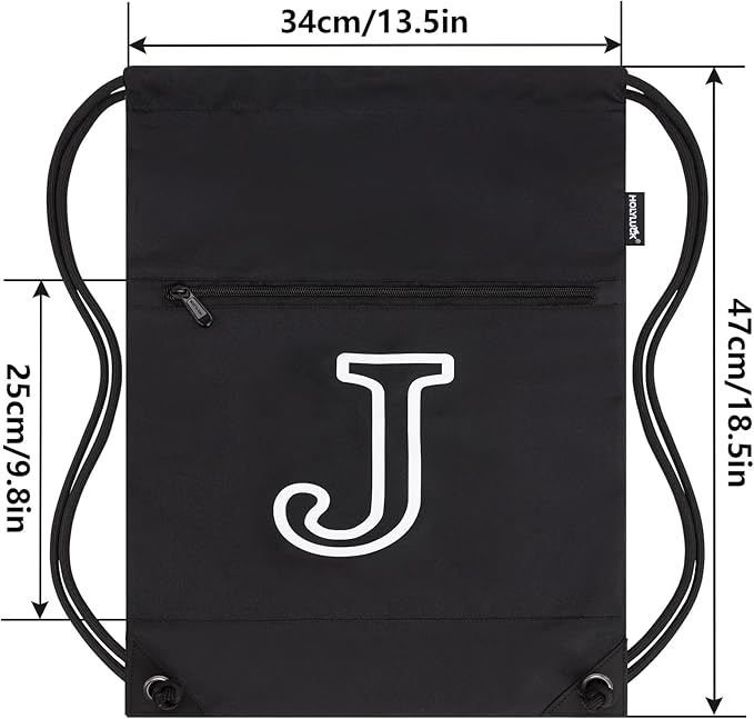 HOLYLUCK Drawstring Bags Initial Backpack Sackpack Cinch Bags for Sports, Gym, Travel, Beach (Black-J)