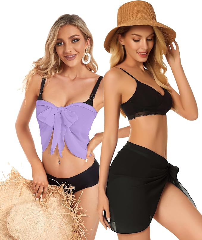 CHICGAL 2 Pieces Women Beach Sarong Bathing Suit Wrap Skirt Sheer Bikini Swimsuit Cover Ups for Swimwear