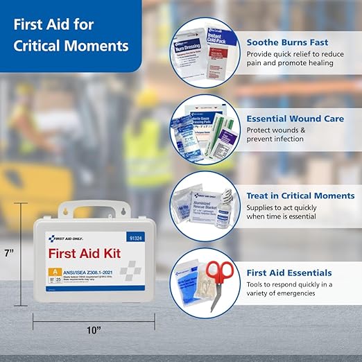 First Aid Only 91324 ANSI A 2021 and OSHA Compliant First Aid Kit, 25-Person Emergency First Aid Kit for Business, Home, Car, and Worksites, 94 Pieces
