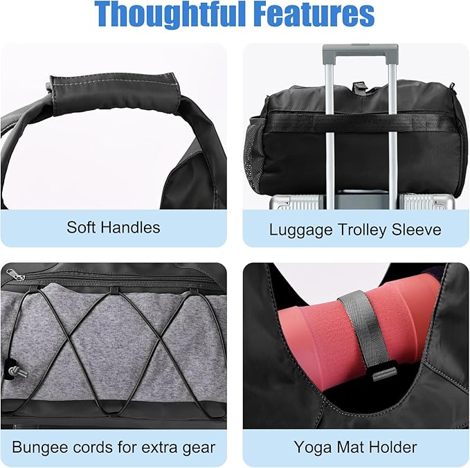 Forestfish Gym Bag For Women With Yoga Mat Holder & Shoe Compartment & Wet Dry Storage Pocket & Adjustable Strap