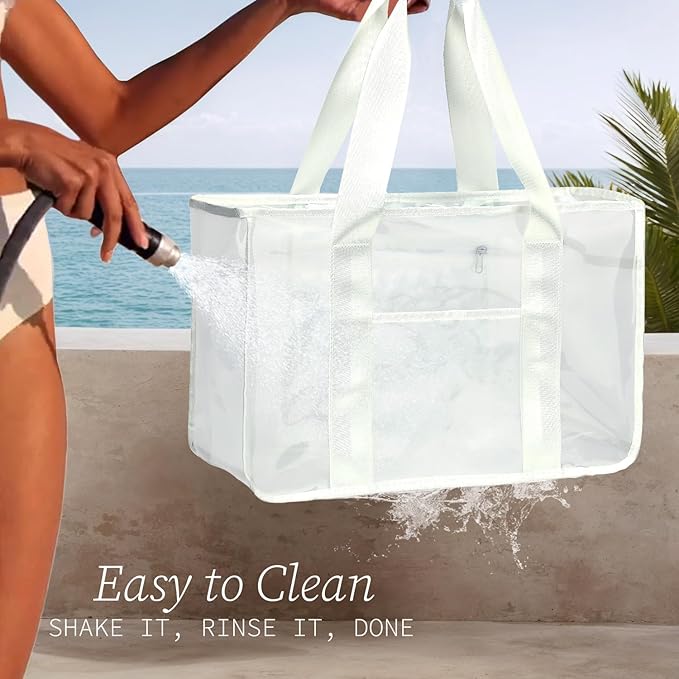 Fammart Iridescent Clear Beach Bag for Women, Jelly Tote Bag Waterproof Sandproof Pool Bag Cruise Vacation Essentials