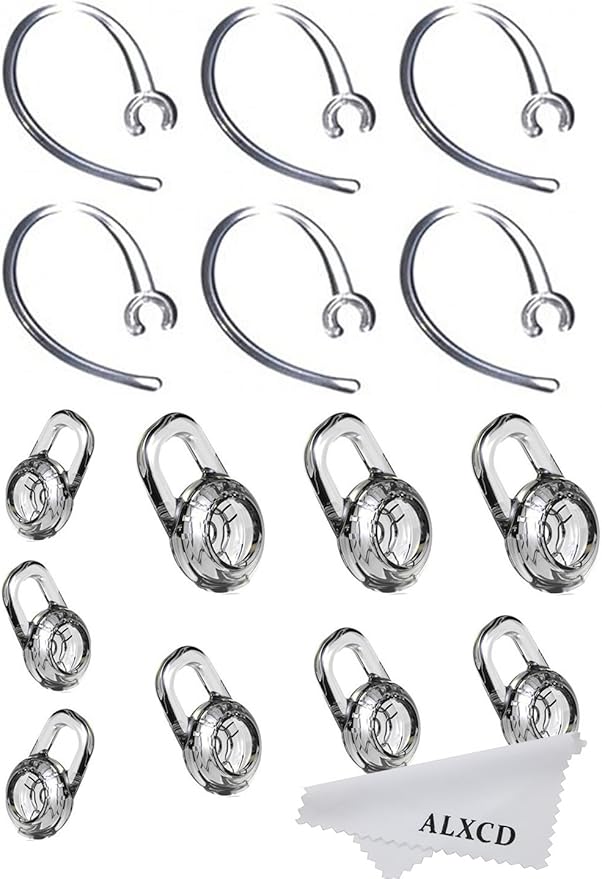 ALXCD Earbud Gel & Ear Hook for Plantronics, ALXCD 9 Pcs (Small/Medium/Large) Clear Replacement Eargel & 6 Pcs Clear Ear Hook, Fit for Plantronics M155 M165 M1100 M100 M55 M28 M25 Voyager Edge (6+9)