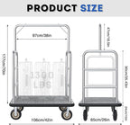Heavy Duty Luggage Cart - 8" Wheels with Brackets, Commercial Grade Hotel Luggage Trolley, Deluxe Rectangular Steel Bellman Cart with Platform for Hotels Us