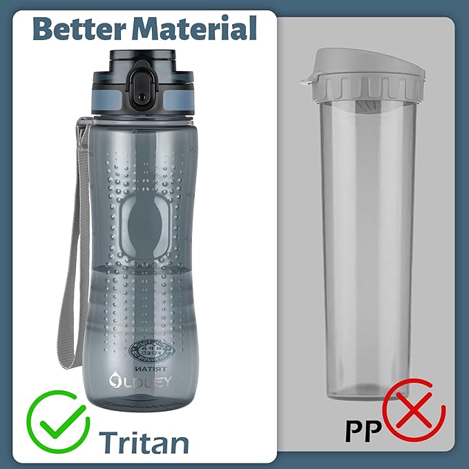OLDLEY 25 oz Water Bottle, Motivational Water Bottle with Time Marker, Sports Water Bottle With Strap, Leakproof & BPA Free Large Water Bottles for School, Gym, Travel, Outdoor, Dark Blue