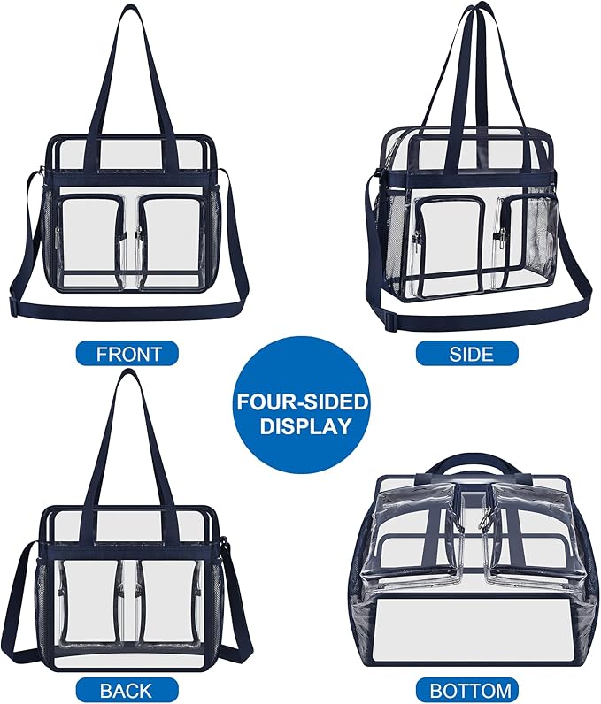 XCU Clear Bag for Stadium Events 12x6x12 Large Clear Tote Bag Transparent Lunch Bag Adjustable Straps for Concert Sports Work