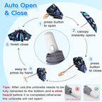 Kids Folding Umbrella Auto Open/Close Umbrellas for Rain Round Corner Safe Design UV Resistant Automatic Children Travel Umbrellas Reinforced Canopy 360° Reflective Strip Lightweight for Girls & Boys