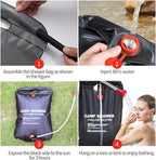 DkOvn Solar Shower Bag, 5 Gallons/20L Camping Shower Bag, Portable Shower Bag with Removable Hose and On-Off Switchable Shower Head for Camping Beach Swimming Outdoor Traveling