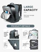 WONHOX Large Travel Backpack Women,Carry On Backpack Flight Approved 18x14x8 inches Bag Spirit Airlines Personal ltem,College Sports Hiking Rucksack Laptop Blackpack mochila de viaje, Grey Blue