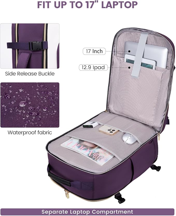 LOVEVOOK 40L Travel Backpack for Women & Men, Airline Approved Carry On Luggage with 3 Packing Cubes, TSA Overnight Bags, Waterproof Personal Item Bag, Weekender Essentials Backpacks fits 17" Laptop