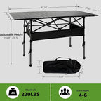 47in Portable Camping Table, Folding Beach Table, with Storage Net & Bag Easy to Carry, Prefect for Outdoor, Picnic, BBQ, Cooking, Festival, Beach, Home Use