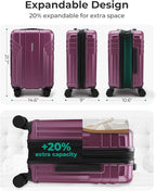 BAGSMART Expandable Carry On Luggage 22x14x9 Airline Approved, 20 Inch Travel Luggage with Spinner Wheels, Lightweight Hard Shell Suitcase Carry on Purplish Red