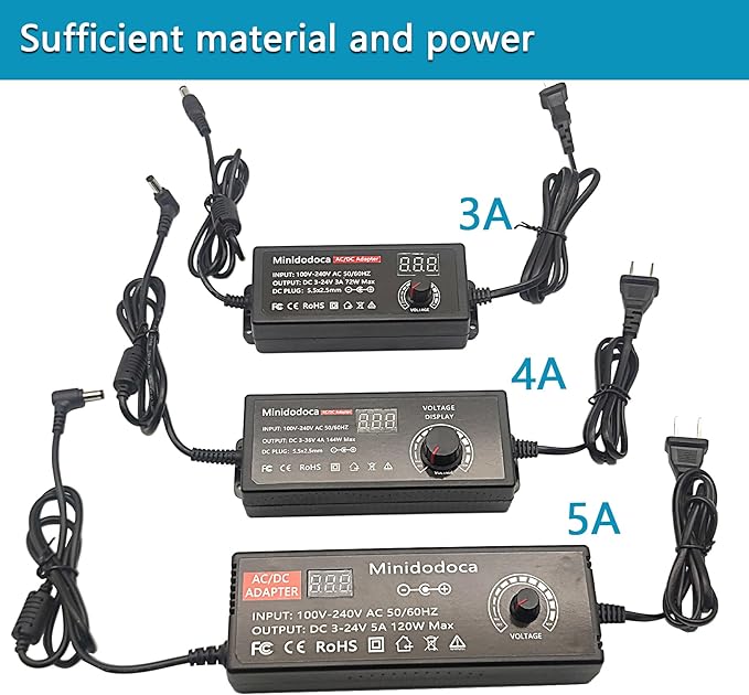 144W Power Supply Adjustable DC 3V ~ 36V Variable Universal Switching AC/DC Adapter Minidodoca AC to DC Converter with LED Voltage Display and 16 Tips, for 3V to 36V Household Electronics - 4000mA Max