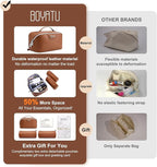 BOYATU Travel Makeup Bag Cosmetic Bags for Women: Large Capacity 3 Pcs Set Make up Bag with Compartments - Waterproof Vegan Leather Toiletry Organizer Bags with Handle (L25Brown)
