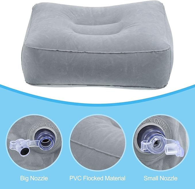 PATIKIL Travel Foot Rest Pillow, Inflatable Foot Rest Cushion Car Seat Footrest Leg Rest Pillow for Airplane Travel Office Home, Gray
