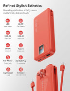 Portable Charger, 12000mAh 22.5W Fast Charging Power Bank with Built-in Cables & Wall Plug, Travel Essentials Battery Pack with LED Display, USB C External Battery Bank for iPhone iPad, Samsung Red
