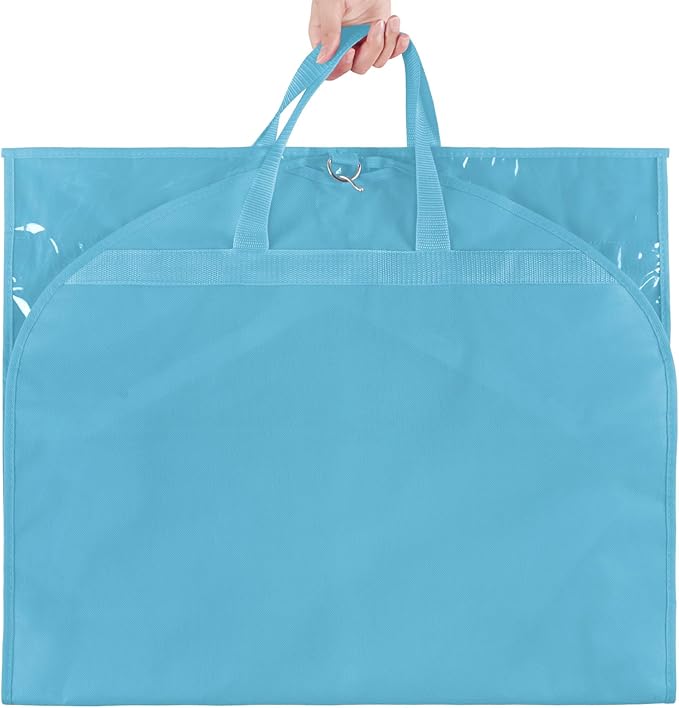 KEEGH Clear Garment Bags for Dance Costumes 40 inch Dance Garment Bags for Dancers Hanging Clothes for Closet Storage, with 4 Zipper Pockets for Dance Competitions, Ballet, Theatre, 6 Pack, Blue