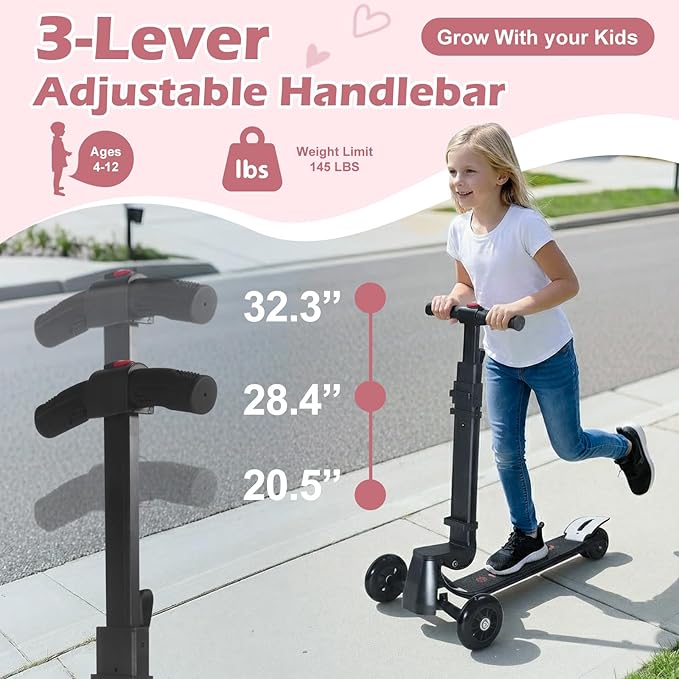 Scooter Luggage for Kids Scooter Suitcase for Ages 4-12, 4 in 1 Kids Luggage Boarding Suitcase Detachable & Foldable Scooter Travel Trolley Ride On Luggage-Fuchsia