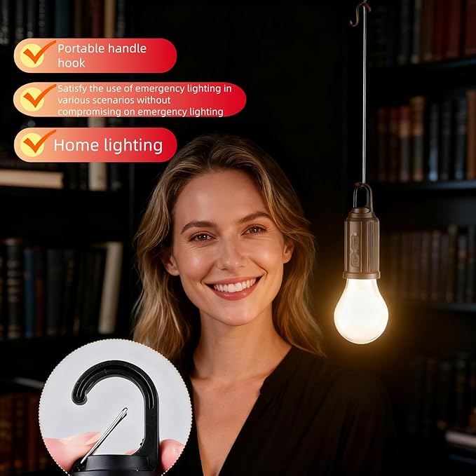 Portable LED Camping Lantern，Hang Anywhere Hook, USB-C Rechargeable, 3 Brightness Modes, Water Resistant for Emergency, Tent, Hiking, Power Outage& Outdoor (Black 1PCS) (T01)