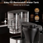Kismile SCA-Certified 8 Cup Drip Coffee Maker, Pour Over Coffee Machine with 3s Instant Heat 197–205℉, Adjustable Flow Control, Removable Water Tank, Deep Cold Brew & 40 Min Keep Warm (Silver)