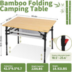 Join Nature 39.4'' Large Bamboo Camping Table, Adjustable Height Folding Outdoor Table with Aluminum Frame, Portable Camp Table with Carry Bag for Camping, RV, Picnic & Tailgating