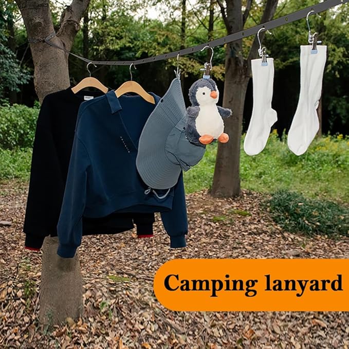 Travel Clothesline, Portable Camping Clothesline, 12 Feet Long with Hole, Used for Hotel Room Cruise Ship Indoor Outdoor (Black)