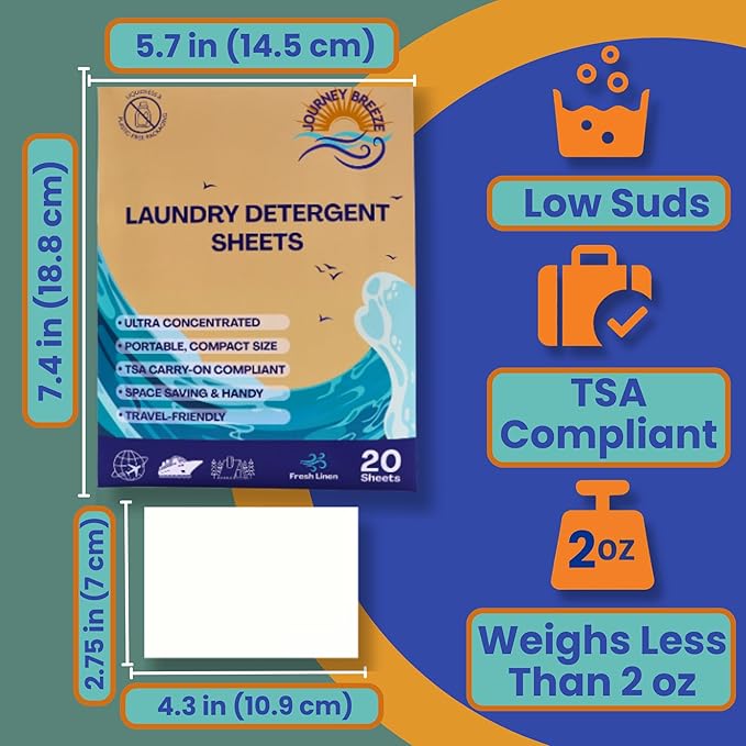 Travel Laundry Detergent Sheets 30 and 20 Pack – Hand Wash or Machine Wash Travel Detergent, Compact Sink Washing Detergent Strips for Clothes on Trips, Hotels & Cruises