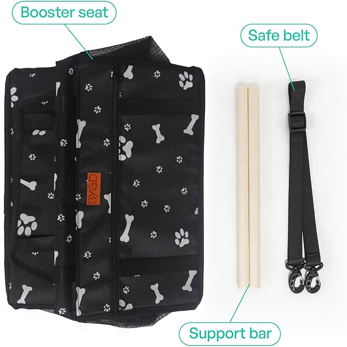 BYGD Pet Dog Booster Seat with Support Rod, Breathable & Foldable Car Basket, Suitable for Small & Medium Pets (Blue & Gray)