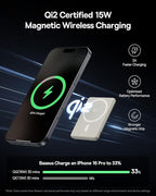 Baseus Smallest Qi2 Certified 15W MagSafe Portable Charger, 0.5" Ultra Slim 5000mAh Bundle with Portable Charger with Built in Cable, 100W Laptop Power Bank 20000mAh, Travel Essential Fast Charging